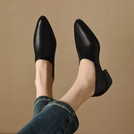 Women's Small Comfortable Root Wild Fashion Solid Color Leather Shoes