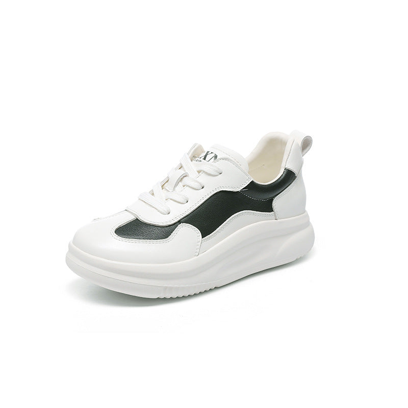 Women's Layer Calf Lace Up Round Head Sneakers