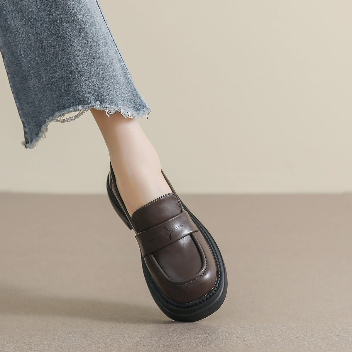 Women's Platform Retro British Style Black Soft Loafers