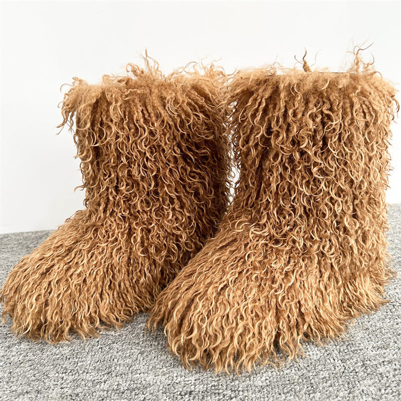 Women's Tan Sheep Millennium Hot Style Fur Tassel Punk Tide Snow Boots