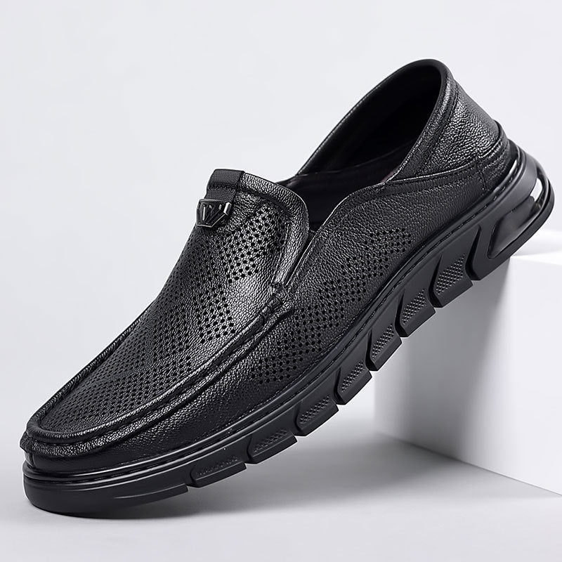 Men's Summer Hollow Breathable Hole Sheepskin White Casual Shoes