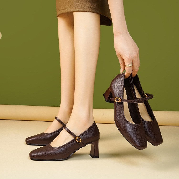 French Retro Black High Spring Strap Commute Casual Shoes