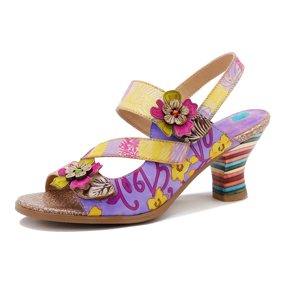 Summer Genuine Hand-rub Color Retro Three-dimensional Heels