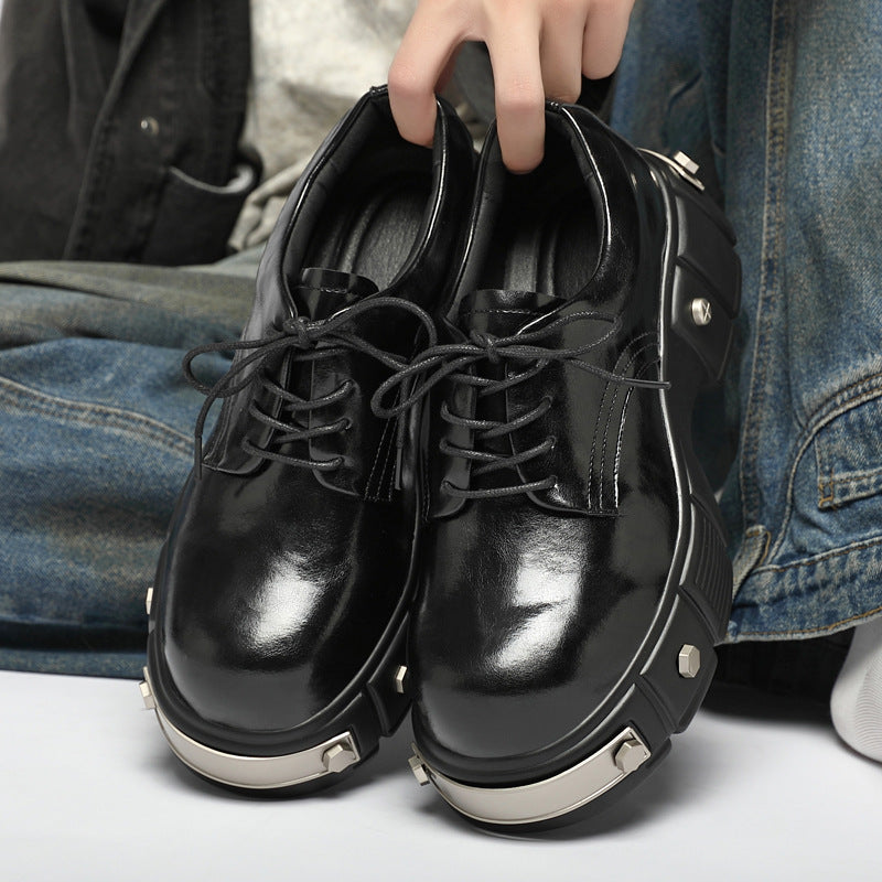 Elevator Boys Derby Niche Functional British Platform Retro Big Head Men's Casual Leather Shoes