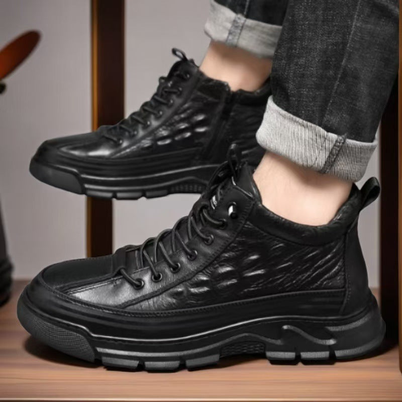 Men's Winter Fleece-lined First Layer Cowhide Cotton Fashion Men's Shoes