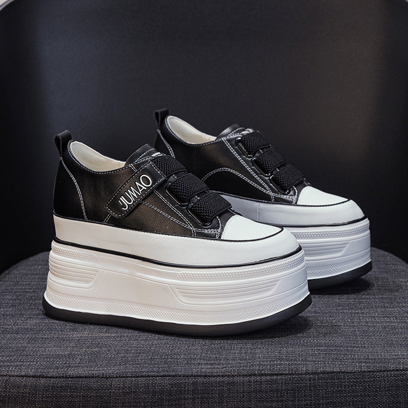 Women's Spring Velcro White Height Increasing Cm Comfortable Casual Shoes
