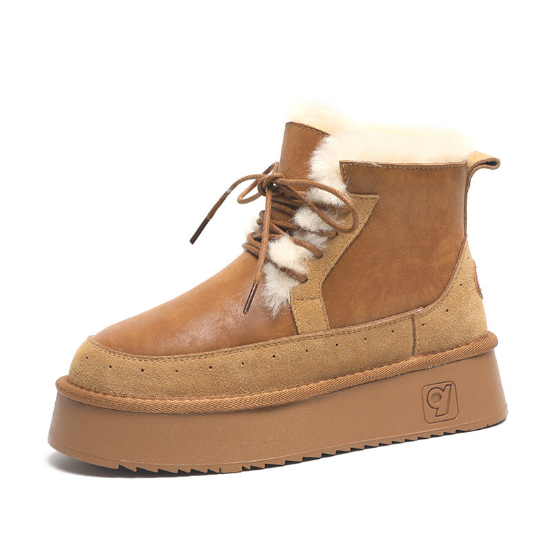 Women's Genuine Wool Thick-soled Short Winter Fleece-lined Snow Boots