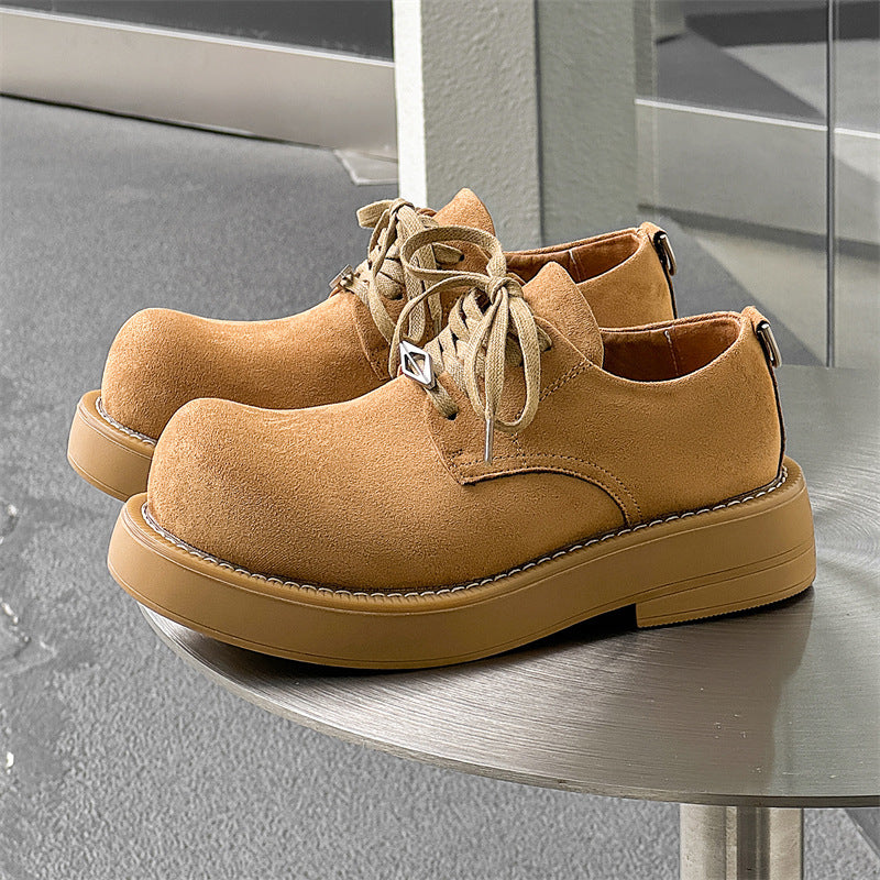 Women's & Men's Derby Fleece-lined Thick Bottom Low Top Leather Shoes