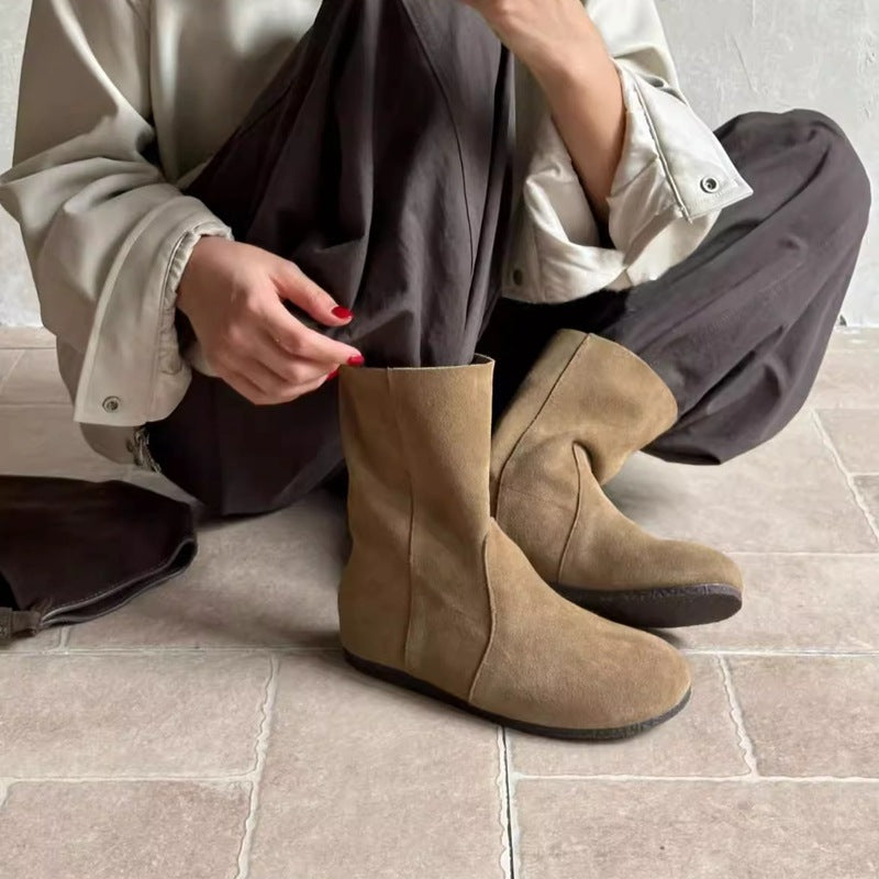Genuine Comfortable Flat Ankle Round Toe Boots