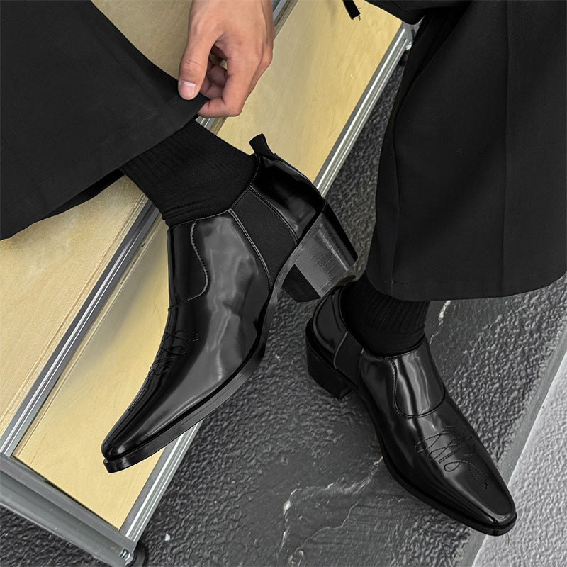 Black Slip-on High French Skinny Chelsea Boots