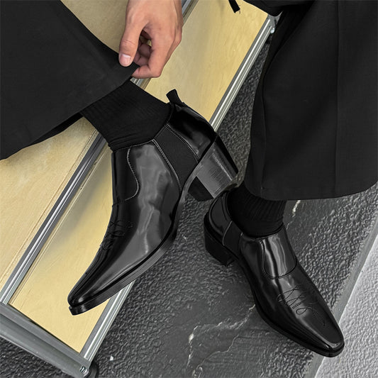 Black Slip-on High French Skinny Chelsea Boots