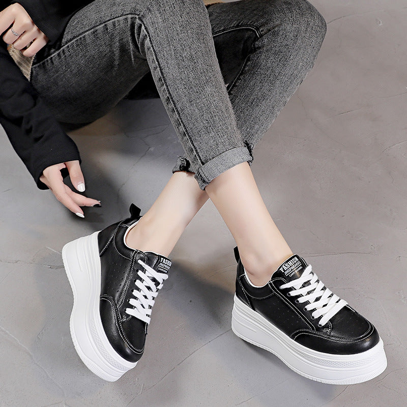 Women's Thick Bottom Inner Height Increase Punching Breathable Casual Shoes