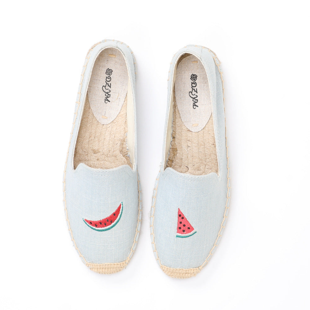 Women's Closed Toe Embroidered Flat Fisherman Fashion Canvas Shoes