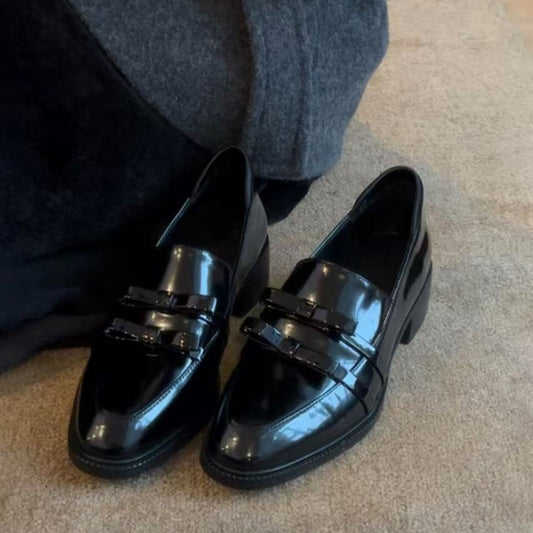 Women's Style Authentic Slip-on Commuter French Bow Chunky Loafers