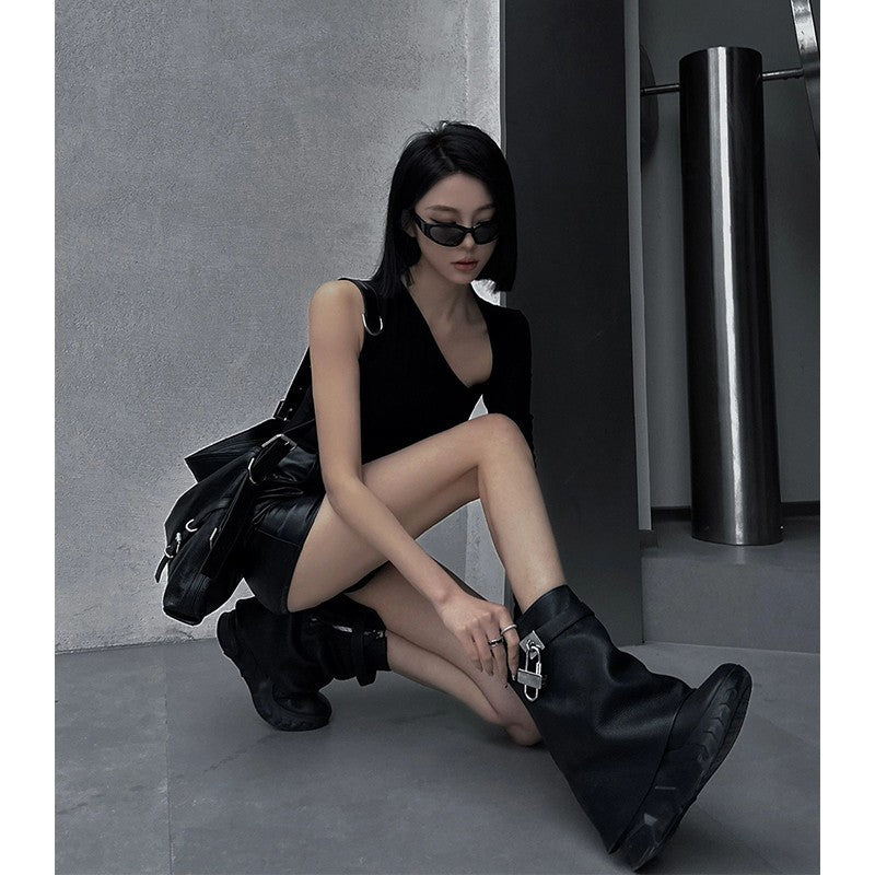 Women's Height Increasing Platform Metal Lock Catch Boots