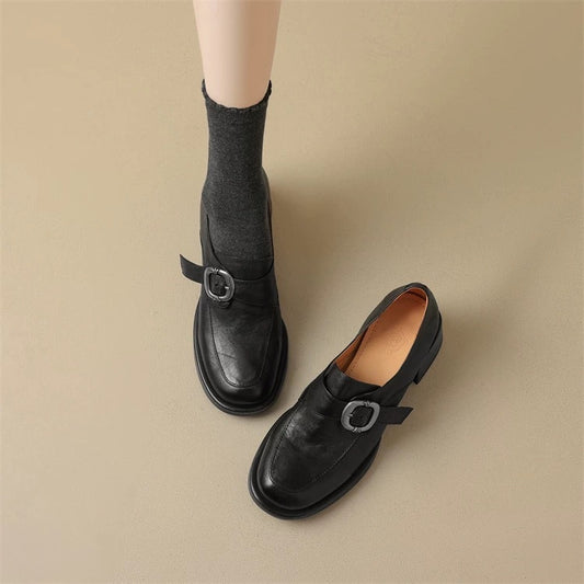 Waste Soil Style Metal Buckle Round Loafers