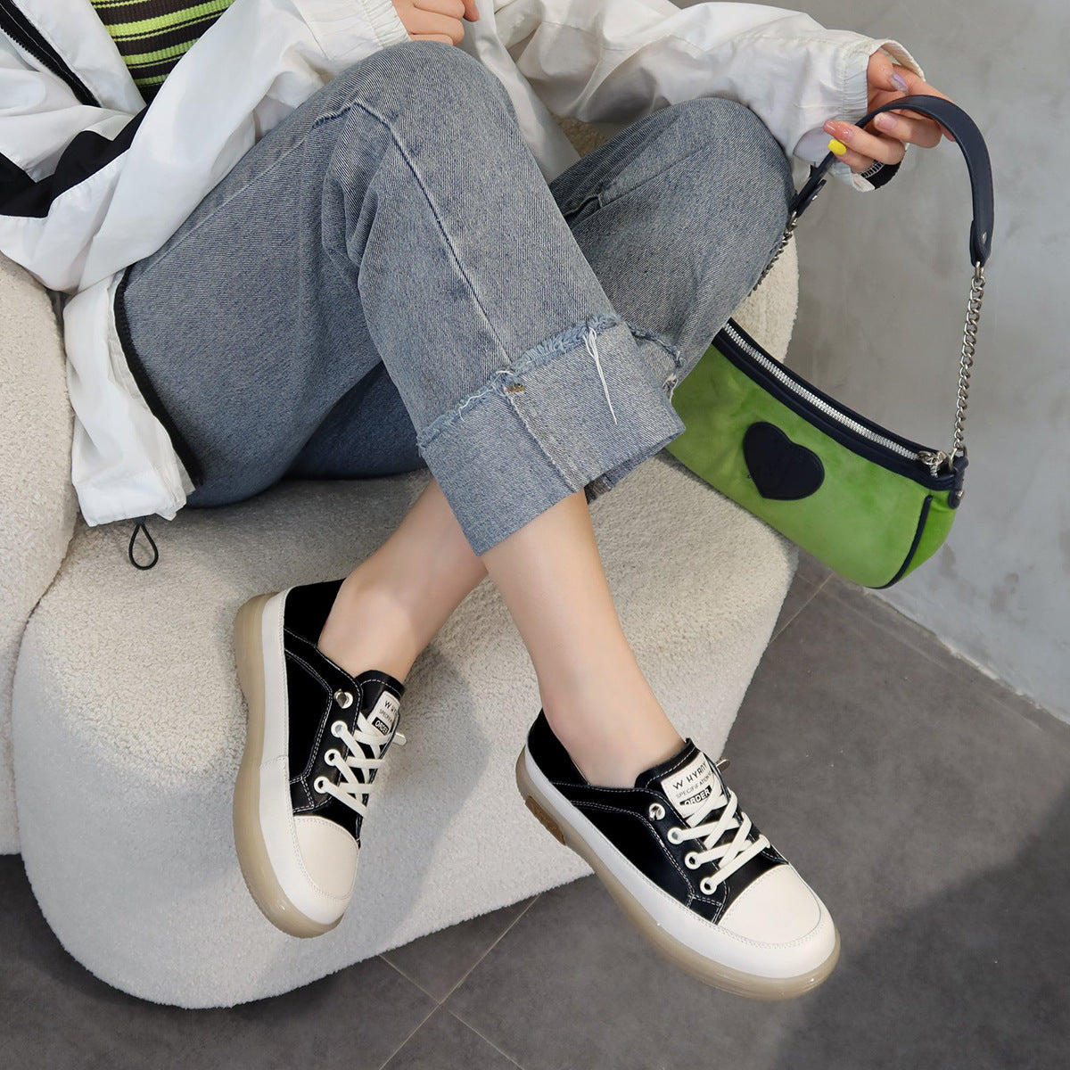 Women's Outer Box Step-on Cowhide Flat White Lazy Soft Bottom Women's Casual Shoes