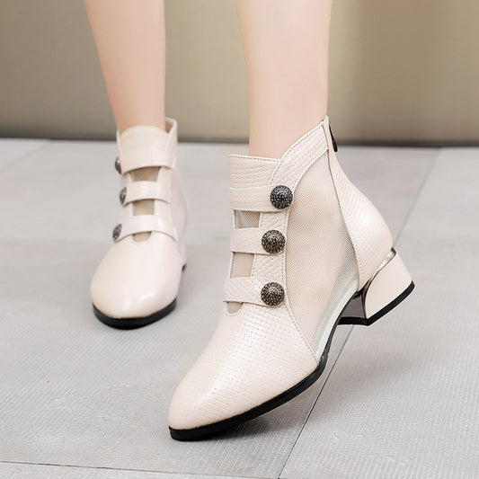 Mesh Hollow Mid Plus Size Pointed Heels