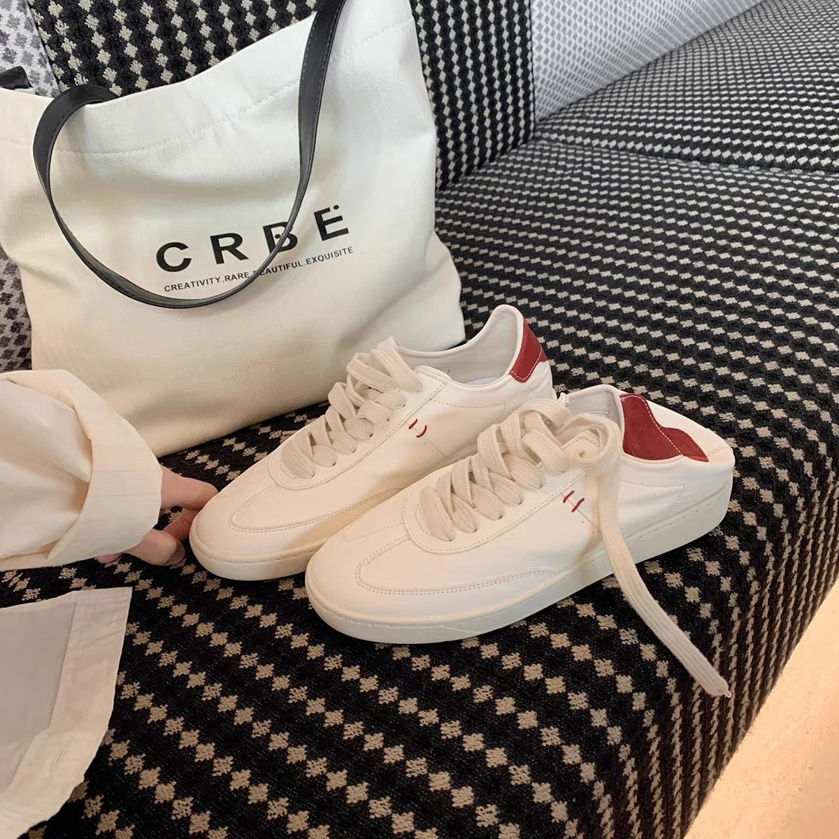 Women's Cowhide White Sports Round Toe German Sneakers