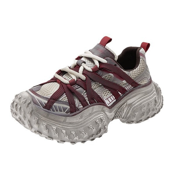 Women's Paris Retro Rub Colored Distressed Red Dad Autumn Thick Bottom Women's Sports Shoes