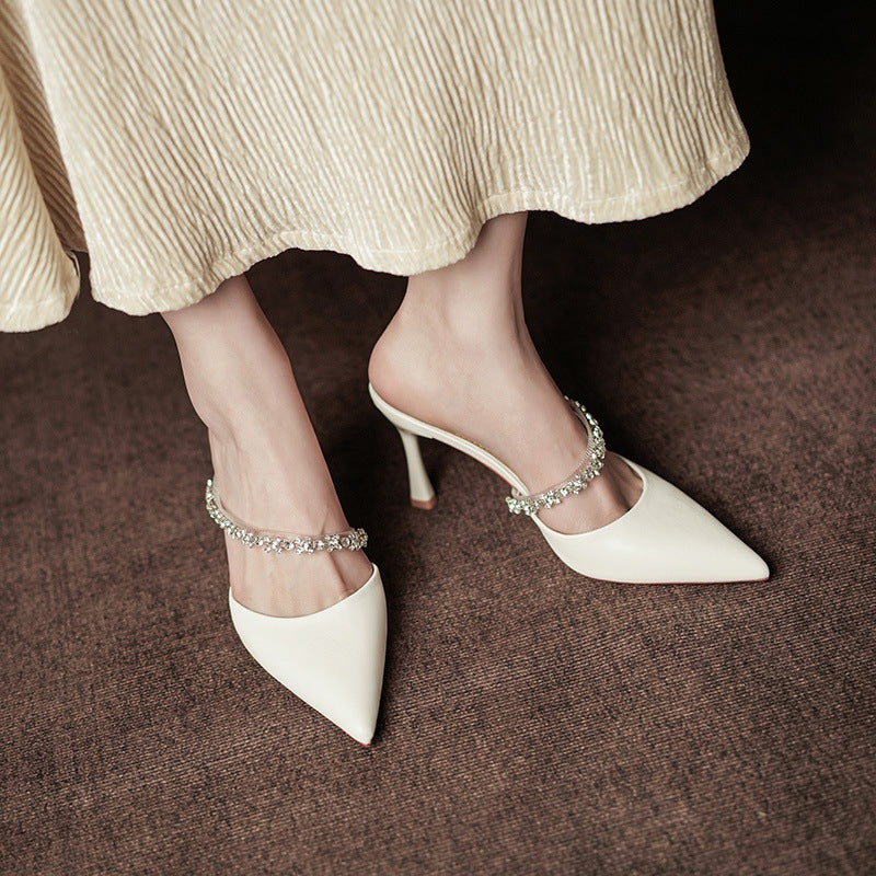 Women's High Single-layer Stiletto Pointed Toe Cap Half Outer Wear Women's Fashion Shoes