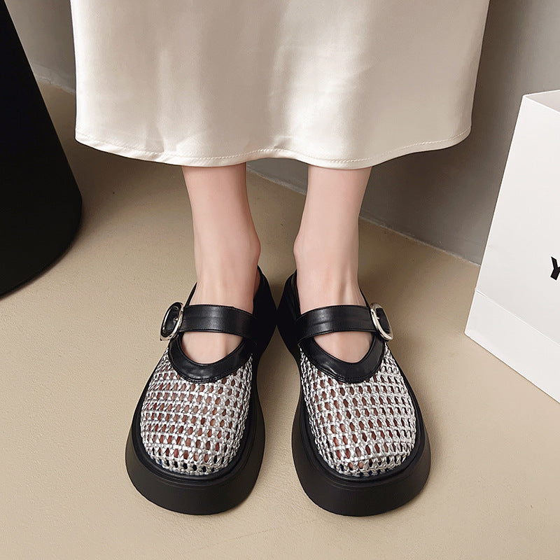 Style Woven Hollowed Closed Toe Half Summer Versatile Breathable Slippers