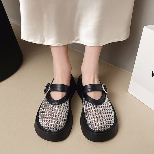 Style Woven Hollowed Closed Toe Half Summer Versatile Breathable Slippers