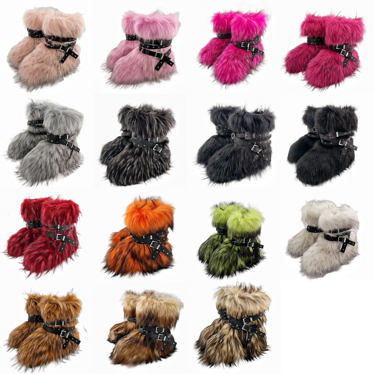 Large Size Flat Bottom Rivet Fried Street Fur Snow Boots