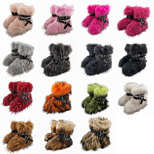 Large Size Flat Bottom Rivet Fried Street Fur Snow Boots