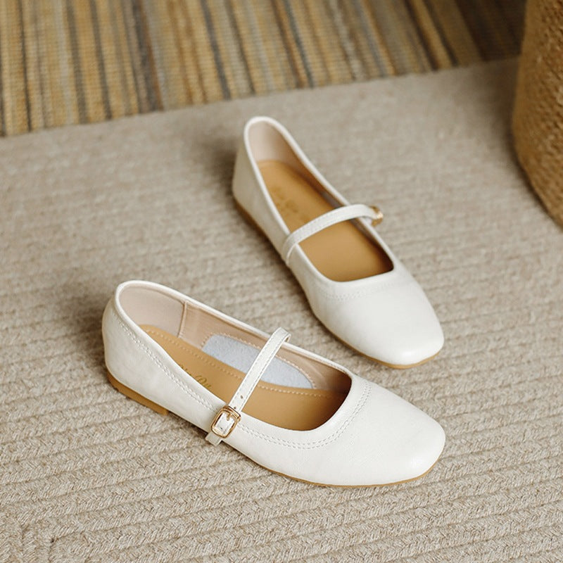 Women's French Retro Buckle Mary Jane Flat Elegant Shallow Women's Fashion Shoes
