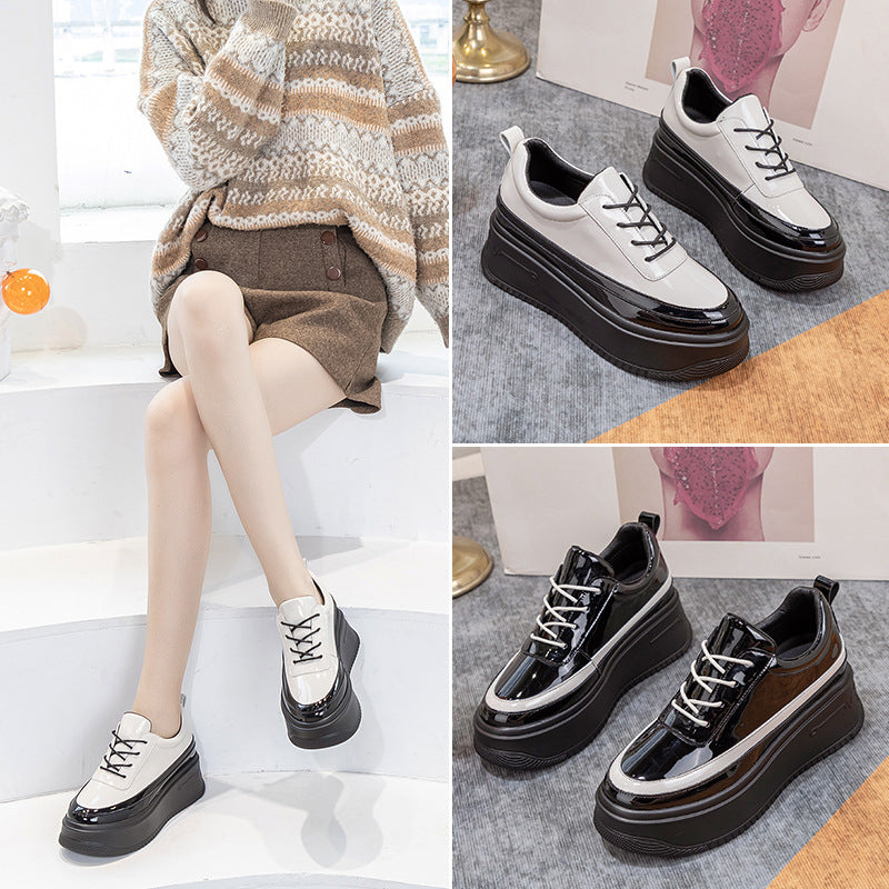 Women's Platform Height Increasing Insole Patent Lace Up Women's Shoes