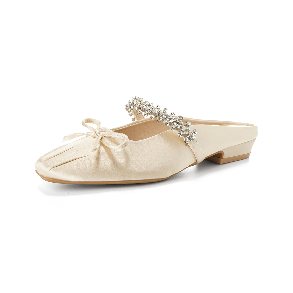 Women's Bow Rhinestone Closed Toe Half Chunky French Slippers
