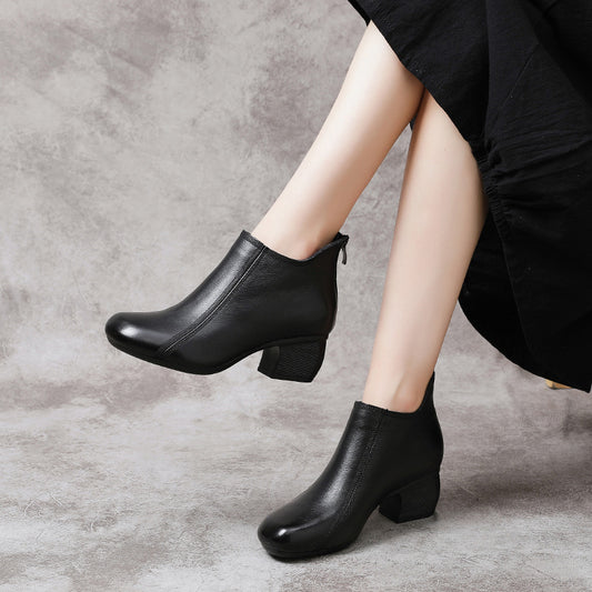 Women's Retro First Layer Soft Cowhide Thick Boots