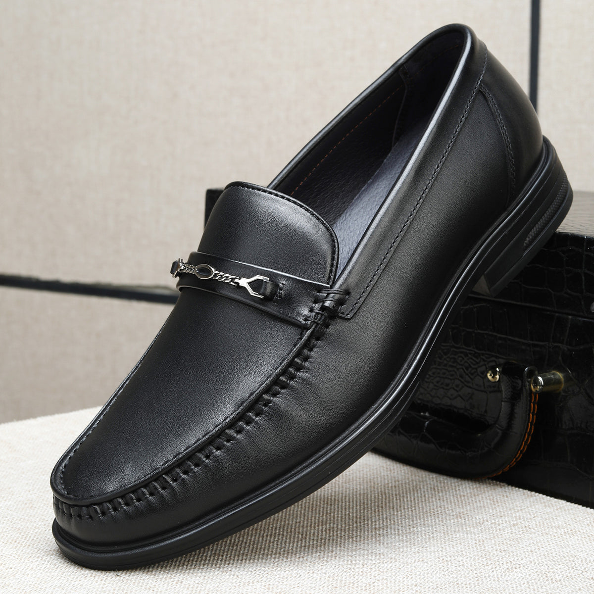 Men's Boutique Spring Genuine Slip On Low Men's Business Leather Shoes