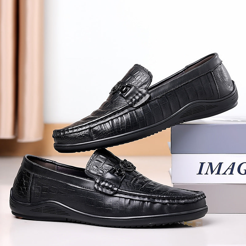 Men's First Layer Cowhide Genuine Crocodile Pattern Leisure Slip On Plus Men's Shoes