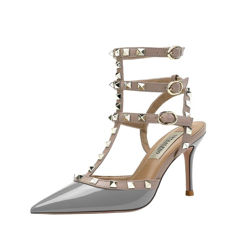 Women's Pointed Toe Black Rivet High Stiletto Beautiful Heels