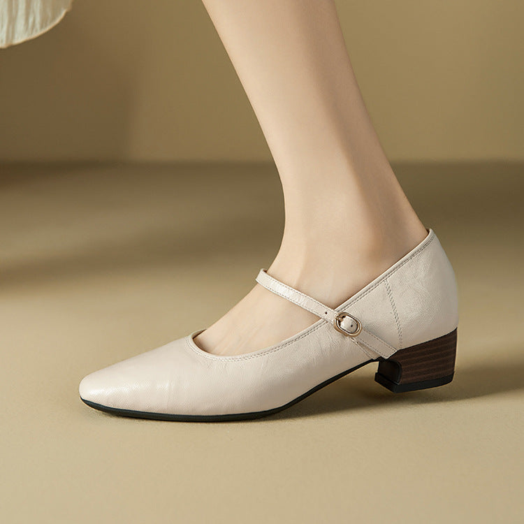 Women's Sheepskin Mary Jane Spring With Chunky Women's Shoes