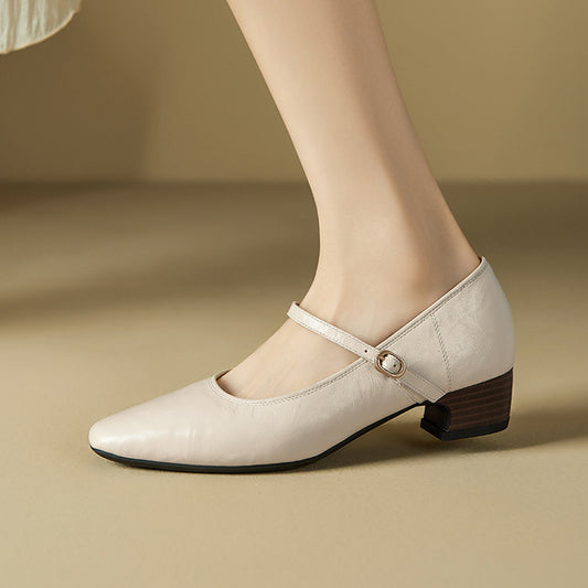 Women's Sheepskin Mary Jane Spring With Chunky Women's Shoes