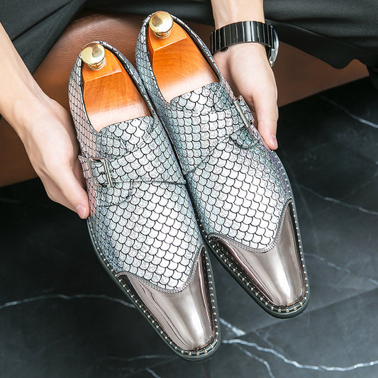 Men's Glossy Pointed Low Top Slip-on Formal Leather Shoes