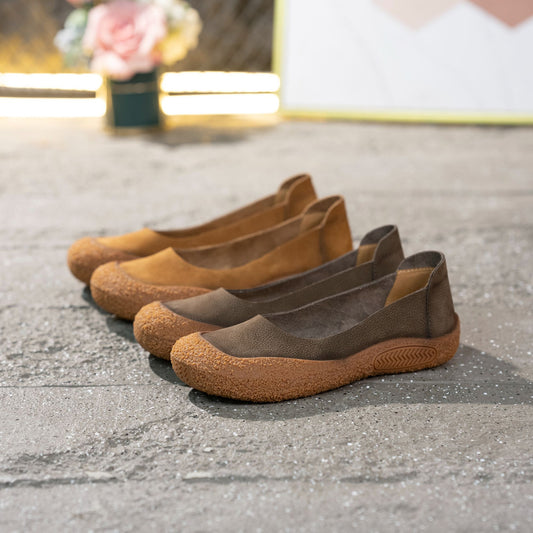Women's Layer Cowhide Retro Closed Toe Comfortable Casual Shoes