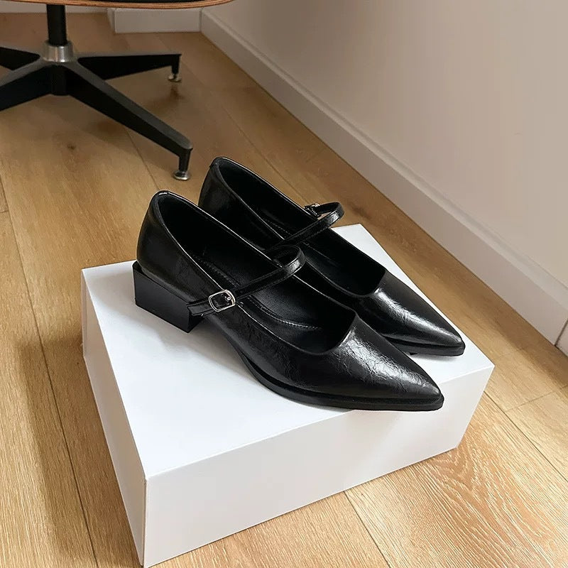 Vintage Style One Word Buckled Chunky Mary Jane Female Heels