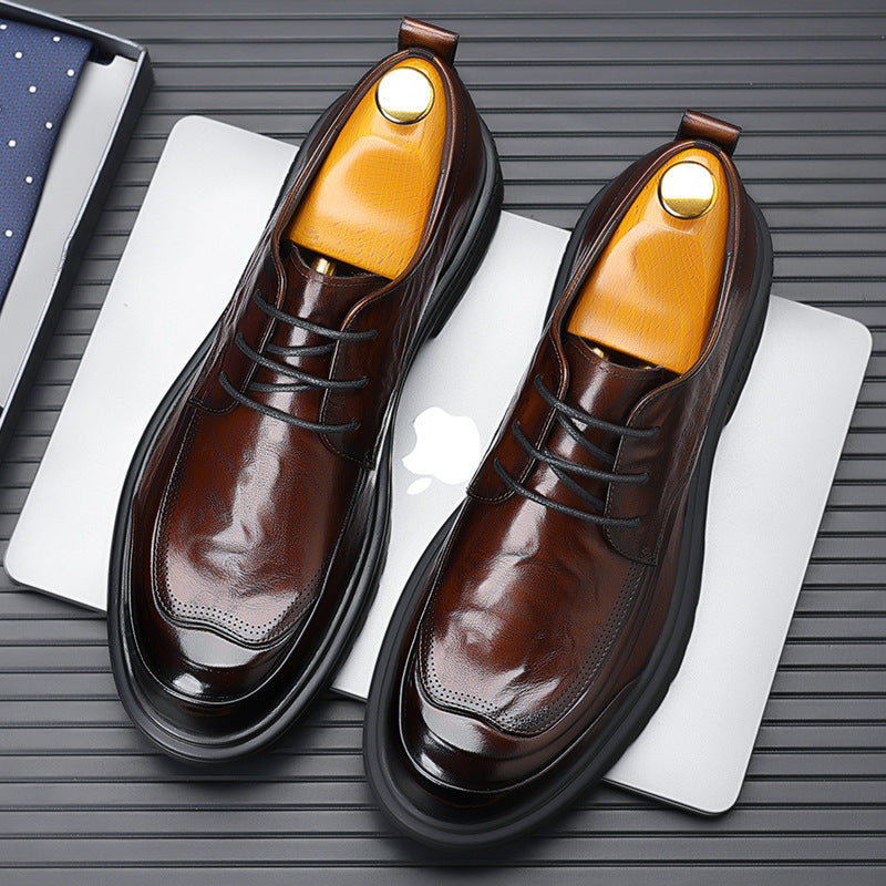 Men's Business Autumn Fashion Comfortable Big Head Leather Shoes