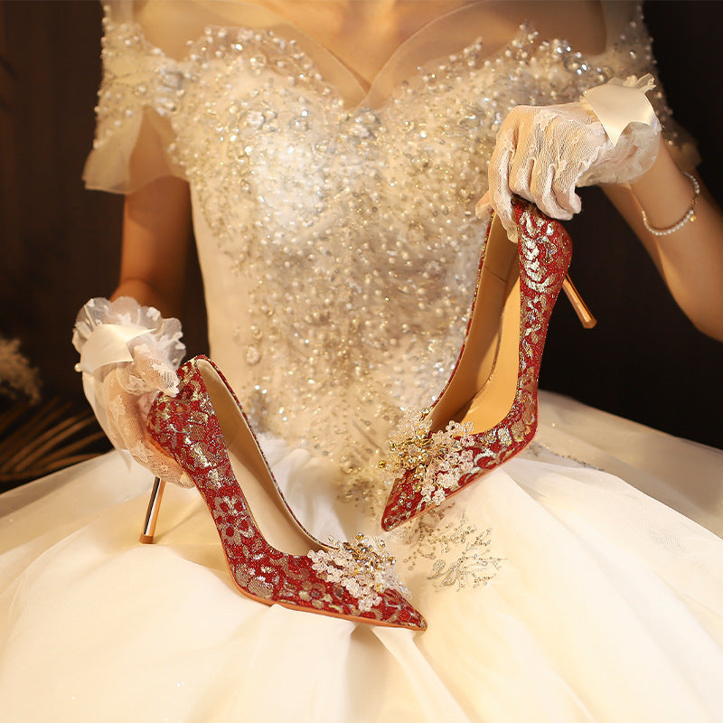 Women's Chinese Style Dress Crystal Stiletto Low-cut Women's Fashion Shoes