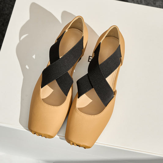 Women's Ballet Hollowed Summer Wear Retro Style Square Heels