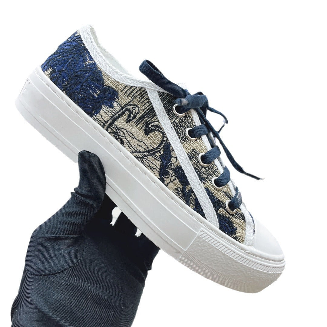 Women's Letter Embroidered Classic Electric Thick Bottom Canvas Shoes