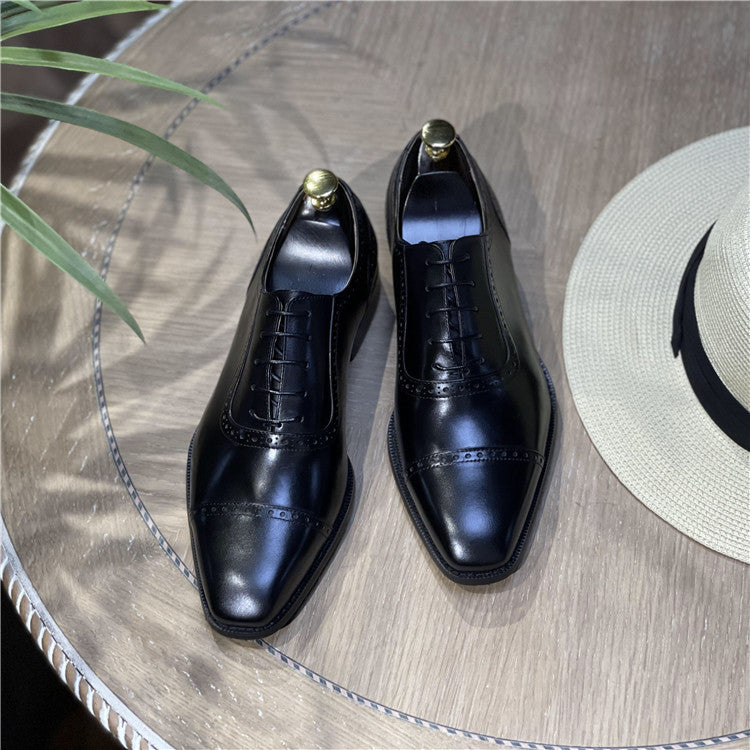 Men's British Genuine Cowhide Polished Brogue Summer Leather Shoes