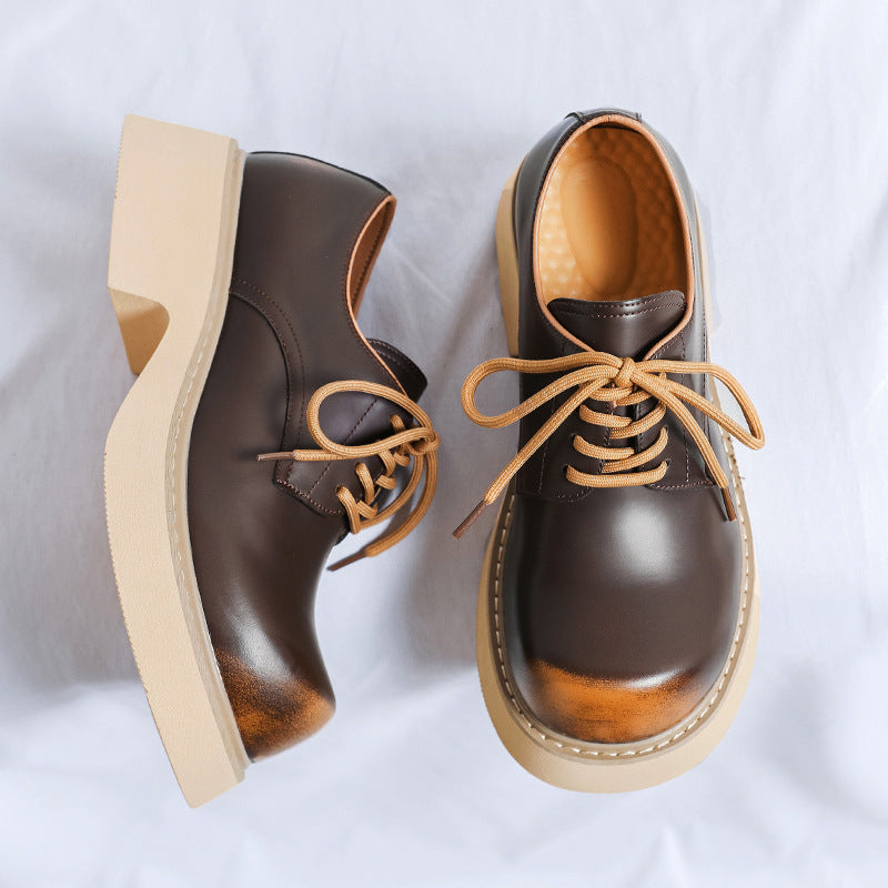 Men's Mickey Big Head Warped Derby British Retro Platform Men's Casual Leather Shoes