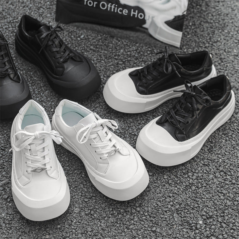 Men's White Platform Height Increasing Commuter Couple Leather Shoes