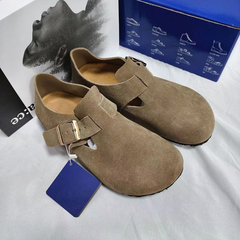 Gray Green Cow Suede Genuine All-inclusive Leisure Women's Casual Shoes