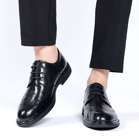 Men's Cowhide British Lace Up Breathable Business Formal Leather Shoes